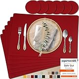 MAHEWA® 6er Set Premium Tischset Platzset aus Leder-Imitat rutschfest Ab-waschbar und Waschmaschinenfest Eckige Platzdeckchen Teller-Untersetzer Filzset Tisch-Matten Platz-Matten Bordeaux