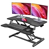 Joy Seeker Stehpult Konverter 35 Zoll Stand Up Desk Riser, Höhenverstellbarer Dual Tier Sit Stand Tabletop Monitor Riser Workstation für Home Office mit Tiefes Tastaturfach für Laptop