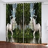 BONDIJ Vorhang Blickdicht Ösen 3D Waldtier Pferd Muster Modern Gardinen Wohnzimmer Schlafzimmer Kinderzimmer - Thermo Schallschutz Verdunklungsvorhänge Fensterdekoration 2Er Set 214X200cm