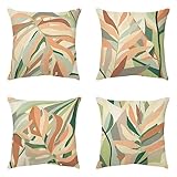 Outdoor Kissen Wasserdichter Kissenbezug 45x45 cm Kissenbezüge 4er Set Leinen Dekorativ Kissenhüllen Quadrat Kopfkissenbezug Sofa Kissen Zierkissen Pillow Cover Garten Deko Buntes Tropisches Blatt B63