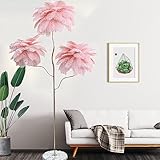 fohatu Feder-Stehlampen Für Schlafzimmer, Lampe Aus Natürlichen Straußenfedern, Einzigartige 3-flammige Nachttisch-Stehlampe Mit Fußschalter, 3-farbige Stehlampe Für Das Wohnzimmer,Pink