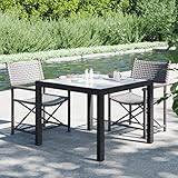 Festnight Gartentisch Rattan Schwarz und Weiß,Gartentische Für Draußen,Terassentisch Wetterfest,Rattan Tisch,90 x 90 x 75 cm Balkontisch,Outdoor Esstisch,Esstisch Balkon,Gehärtetes Glas Poly Rattan