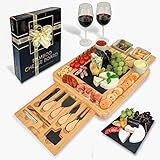 Durawe Company Bambus Käsebrett und Messer-Set Keramik-Schalen Weinöffner – 100% Bio-Holz Serviertablett Charcuterie Board perfekte Wahl für Gourmets, Geburtstagsgeschenke und Mütter