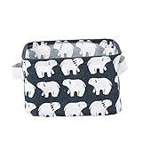 Aufbewahrungskorb mit 2 Griffen auf beiden Seiten 20 x 12 x 16 cm Stoff Organizer Korb Stoffbox Spielkiste für Kleidung Bücher Spielzeug Handtuch Bettwäsche Faltbar Wasserdicht (Eisbär)