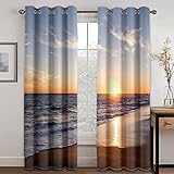 Vorhang Wärmeisolierend 2Er Set 3D Weißes Meer Sonnenaufgang Muster Für Schlafzimmer 234x230 Cm Gardinen Verdunklungsvorhänge Blickdicht Vorhänge Set Mit Ösen, Kälteschutz Wohnzimmer Kinderzimmer