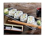 Delikate Inside Out Sushi Rollen Herdabdeckplatte & Spritzschutz aus Echtglas | Für Herd-Kochfelder | 60x52 cm