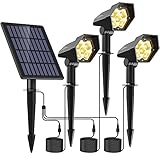 Ainostone Solar Gartenstrahler mit Erdspieß 3-in-1 Gartenleuchte Warmweiß LED Solarleuchten IP65 Wasserdicht Solarstrahler mit 3 Helligkeitsstufe Auto-Ein/AUS 3 Meter Kabel für Garten Außen Bäume Hof