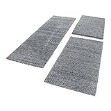 HomebyHome Bettumrandung Schlafzimmer 3 teilig Hochflor Teppich Hellgrau - Waschbarer Teppich Extra Flauschig Bettvorleger Schlafzimmer Bettset:2 mal 80x150 + 1 mal 80x250