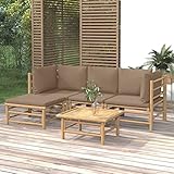 CIADAZ 5-TLG. Garten-Lounge-Set mit Kissen, Gartenlounge, Balkon Möbel, Gartenmöbel, Balkon Möbel Set, Balkonmöbel, Möbelsets, Balkon Lounge, Taupe Bambus