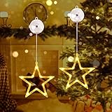 Qedertek LED Sterne Fensterdeko, 10 LED Lichtervorhang Warmweiß Batteriebetriebene mit Saugnäpfe, Timer, Fenster Lichterkette Weihnachtsbeleuchtung Innen für Weihnachten Deko, Party,Hochzeit(2 Stück)