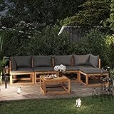 vidaXL Akazienholz Massiv Gartenmöbel Set 6-TLG. mit Auflage Gartensofa Lounge Sitzgruppe Sofa Sitzgarnitur Gartenset Ecksofa Mittelsofa