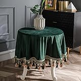JFJLETY Tischdecke, Stoff, rund, mit Quaste, amerikanischer Niederländischer Samt, dunkelgrün, groß, rund, leicht, luxuriös, Couchtisch, Tischdecke, dunkelgrün, 1 Stück B 260 cm x H 260 cm, runde
