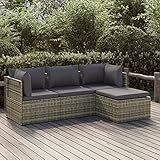 BULANED 4-TLG. Garten-Lounge-Set mit Kissen, Terrassen Möbel, Balkon Sitzgruppe, Gartenlounge, Sitzecke Balkon, Outdoor Möbel, Balkonset, Grau Poly Rattan