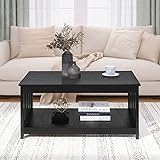 Moderner Couchtisch Wohnzimmertisch, Sofa-Beistelltisch mit Regalaufbewahrung, Holzrahmen-Couchtisch (weiß),Schwarz