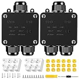 Abzweigdose Wasserdicht IP68, Rhitchy Kabelverbinder Erdkabel Elektrischer Außen Verteilerdose, 3 Wege Verbindungsdose M25 Kabelverschraubung Ø 4mm-15mm Kabel Wasserdichte Verbinder (2 PCS)