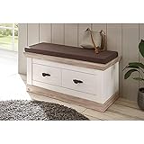 Lomadox Garderobenbank Landhausstil inkl. Sitzkissen in Pinie weiß Nb. mit Absetzungen in Pinie dunkel Nb, B/H/T: ca. 107/53/45 cm