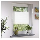 Liedeco® Plissee verspannt mit Klemmträger / 75 x 130 cm weiß (Breite x Höhe) / lichtdurchlässig Blickdicht und stufenlos verstellbar / leichte Innen-Montage ohne Bohren / 123 montiert