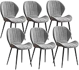 Moderne Küchen-Esszimmerstühle, 6er-Set, Samt-Esszimmerstühle, weicher Sitz mit schwarzen Metallbeinen, Küchenstühle für Küche, Restaurant, Moderne Büro-Empfangsstühle (Farbe: Grau)