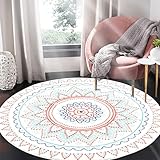 SHACOS Mandala Teppich Rund Waschbar 120cm Boho Teppich Rund rutschfest Vintage Teppich Rund Grün Baumwollteppich Rund Weich Teppich für Outdoor, Wohnzimmer, Flur, Garten, Balkon