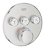 GROHE Grohtherm SmartControl - Thermostat (mit 3 Absperrventilen, Fertigmontageset, langlebige Oberfläche), supersteel, rund, 29121DC0