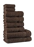 Tuiste Handtücher Set Braun Schokoladenbraun |%100 Baumwolle Handtuch Set 8 Teilig | 2X Badetücher (70x140), 4X Handtücher (50x90), 2X Gästetücher (30x50) | Weich und Saugstark | Farbe : Dunklebraun