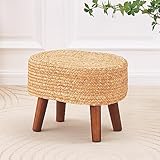 Cpintltr Pouf Ottoman Natürliche Wasserhyazinthe Fußstütze Pouffe Handweben Seegras Boho Ottomane Fußhocker mit rutschfesten Kiefernbeinen für Schlafzimmer Wohnzimmer Terrasse Natur