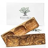 SOLTAKO Snackschale aus Olivenholz Dipschale Tapasteller Schale Holz Olivenholz Holzschale Brotschale ca. 34-35cm Länge | 9-10cm Breite | 2cm Höhe, (Snackschale 2-teilig)