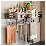 GMTstore Wandhalterung Gewürzregal,Multifunktionale Wandhalterung Utensil Rack,Über Herd Gewürz Organizer Regal,Platzsparend für Küche Lagerung und Organisation (Color : Schwarz, S : 30cm)