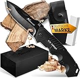 BERGKVIST® K10 Klappmesser (Zweihandmesser) - scharfes Taschenmesser für Outdoor & Survival mit Schleifstein & Tasche - Mitführen in Deutschland erlaubt