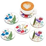 Untersetzer für Getränke, Tischuntersetzer mit Blume: runder Untersetzer, niedlicher Kunstharz, handgefertigt, natürliche Blumenuntersetzer für Kaffee, Zuhause, Schreibtisch, Esszimmer, Büro, 6 Stück
