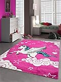 CARPETIA Kinderteppich Spielteppich Mädchen Einhorn Pink Größe 80x150 cm