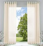 2er-Pack Gardinen Transparent Vorhang Set Wohnzimmer Voile Schlaufenschal mit Bleibandabschluß HxB 225x140 cm Creme, 61000CN