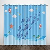 Verdunkelungsvorhänge Mit Ösen Kinderzimmer Blauer Heißluftballonfisch 3D Vorhang Polyester Lang Für Fenster 140 X 160 cm (B X H) Wohnzimmer Schlafzimmer Vorhang Gardinen Blickdicht 2Er Set