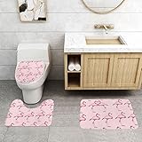 Set 3 Teilig Badvorleger Rosa Flamingo Paar Bedruckt Badezimmer Matte Anti-Rutsch Weiche Badgarnitur Badematten, Für Wohnzimmer, Badezimmer