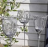 3er Set Gartenstecker mit Teelichthalter, Windlicht aus Draht und Glas, Höhe 86cm, Teelicht, Gartenstab, Gartendekoration, Balkon, Terrasse für INNEN und AUSSEN