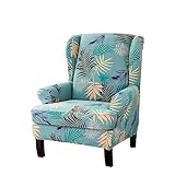 OQHAIR 2 Stück Ohrensessel Überzug Stretch-Spandex Husse für Ohrensessel mit elastischem Boden für Wohnzimmer-Ohrensessel -Grün