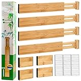 Bathola Schubladenteiler aus Bambus mit Einsätzen und Etiketten, verstellbare Schubladen-Organizer, Kommoden und Badezimmer, 4 Trennwände mit 4 Einsätzen (33–43 cm)
