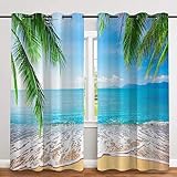 HYFBH Strand-Verdunklungsfenstervorhänge, Meerespalmen, Vorhänge im Wohnzimmer, Natur, Meer, Landschaft, bedruckter Vorhang für Schlafzimmer-Dekoration WxH/2x140x300cm blickdichter Vorhang