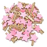 30 mm Mini-Wäscheklammern mit 18 mm rosa Sterne Craft für Shabby Chic Hochzeit, holz, rose, 25 mm
