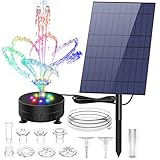 AISITIN Buntes LED Solar Springbrunnen 10W für außen Solarbrunnen mit 2m Wasserleitung und Feste Pfähle,Solar Teichpumpe mit 21 Effekte Solar Wasserpumpe für Garten Fischteich Wasserspiel Vogelbad