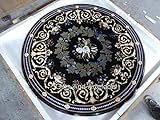 127,7 x 127,7 cm Büro-Tisch mit glänzenden Edelsteinen, schwarzer runder Marmor-Esstisch aus indischem Vintage Art and Crafts