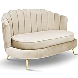 postergaleria Sofa 2 Sitzer beige 150 cm - mit weicher Füllung, gesteppter Rückenlehne, mit goldenen Beinen, in Veloursstoff - Couch für Wohnzimmer, Gästezimmer, Wohnzimmer Möbel