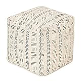 REDEARTH Würfel-Pouf Ottoman – ungefüllter Poof Pouf Akzent-Stuhl quadratischer Sitz Fußstütze für Wohnzimmer, Schlafzimmer, Kinderzimmer, Fitnessstudio; 100 % Baumwolle (50x50x35 cm, cremefarben)