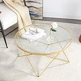 SICOTAS Couchtisch, rund, Wohnzimmertisch aus gehärtetem Glas, moderner Couchtisch mit Metallrahmen für kleine Räume, Wohnzimmer, Esszimmer, 80 x 80 x 40 cm, Gold Neu