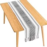 YUEGOO Gewebter Jacquard-Tisch läufer, Baumwoll gewebter Tisch läufer, Baumwoll leinen Tischband Quasten, geeignet für Dining Party-Feiertage-Black|| 35 * 150CM