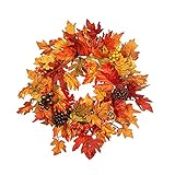 Türkranz, 50 cm, Herbst-Ahornblatt-Kranz, Halloween, Tannenzapfen, Kürbisse und bunte Beerenkranz für Haustür, Tisch, Wand und Thanksgiving Dekorationen