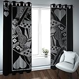 LEFEDA Schwarz und Grau Verdunkelung Vorhänge Karte Königin Rot Herz Q für Schlafzimmer Wohnzimmer Dekor Tülle Wärmeisolierte Fenstervorhänge 2 Paneele 140x245cm