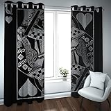 LEFEDA Schwarz und Grau Verdunkelung Vorhänge Karte Königin Rot Herz Q für Schlafzimmer Wohnzimmer Dekor Tülle Wärmeisolierte Fenstervorhänge 2 Paneele 180x200cm