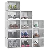 YITAHOME Schuhboxen, 12er Set, Schuhkarton stapelbar stabil, Aufbewahrungsboxen für Schuhe mit transparent Tür und Belüftungslöchern, für Schuhe bis Größe 44, stapelbare schuhbox Weiß