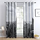 THYUNQ Vorhänge New York Motiv, Vorhang Blickdicht Verdunklungsvorhänge mit Ösen - Gardinen Wohnzimmer Schlafzimmer Fenster, 2er Set Curtains, H 200 x B 140 cm